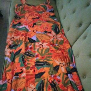 MSK Orange and Green Tropical Print Maxi Dress